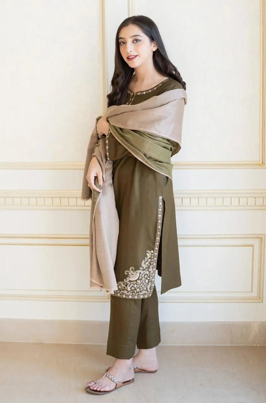 Green Embroidered 3Pcs Lawn Suit for Women