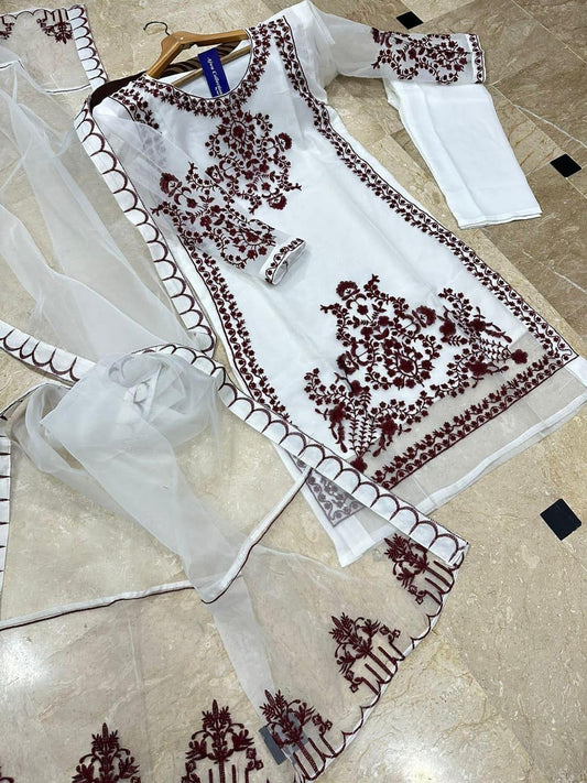 Premium Quality 3-Piece Suit for Women Organza Embroidery