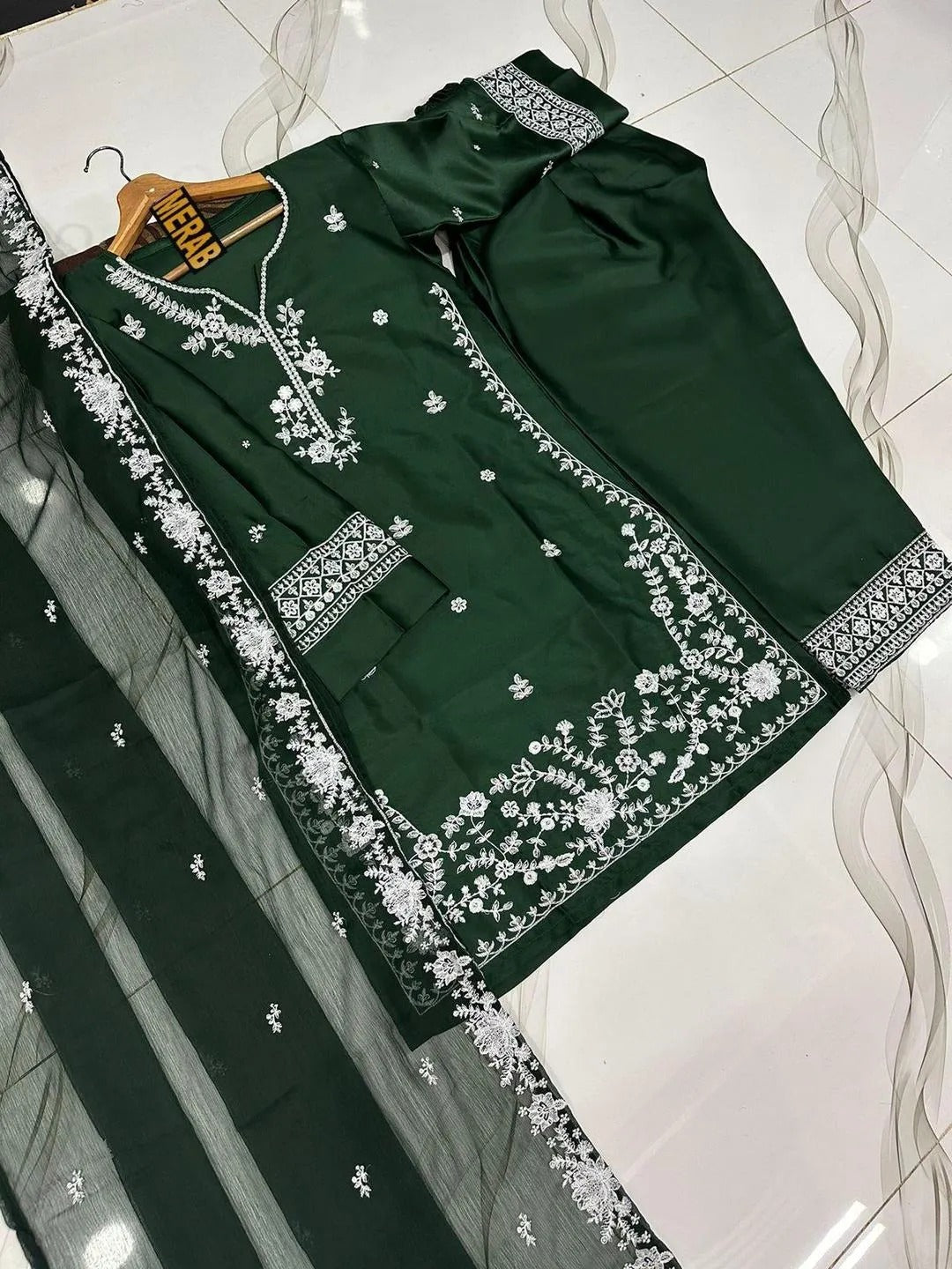 Green Embroidered Kurta Pajama Set for Women