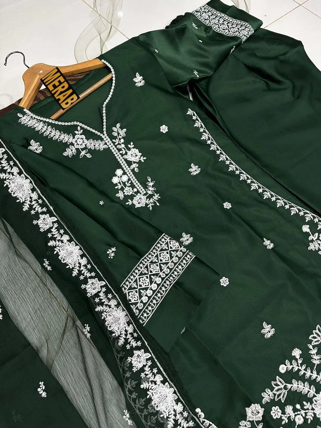 Green Embroidered Kurta Pajama Set for Women