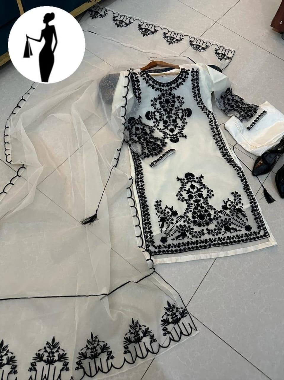 Premium Quality 3-Piece Suit for Women Organza Embroidery